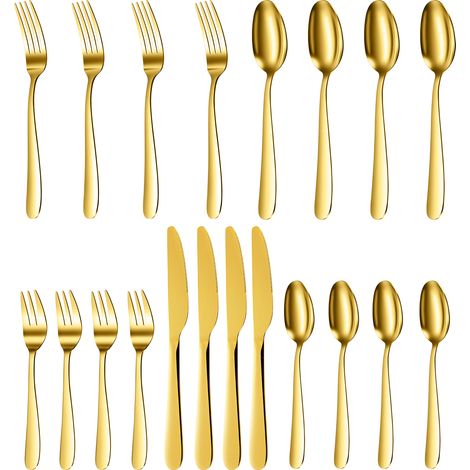 60pcs Ensemble de Couverts, Service de Couverts en Or, Service en Acier Inoxydable pour 12 Personnes (1/5)