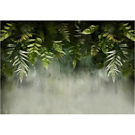 Papier peint feuilles vertes béton décoration murale salon – 150 x 105 cm Wallarena (1/4)