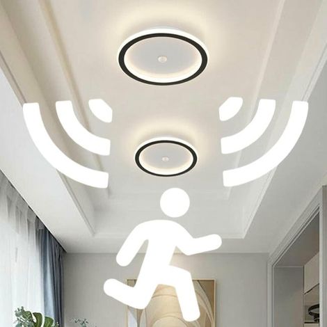 Plafonnier LED moderne avec détecteur de mouvement, design rond ultra-fin, LED blanc chaud à économie d'énergie 20 W (noir, 1 pièce) (SKU produit : 96813647 SKU Offre : mkh25.7.22-26) (1/5)