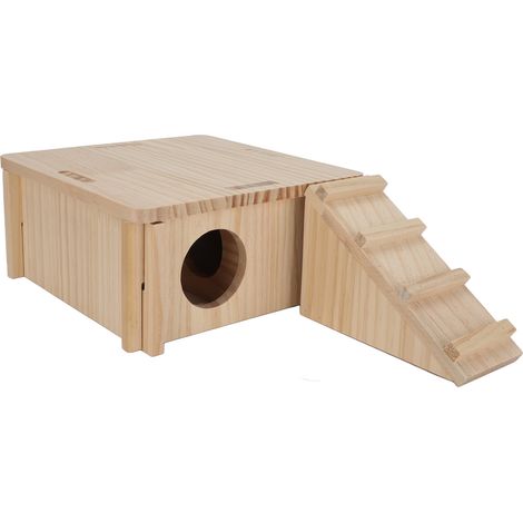 Cachette en bois pour hamster, maison naturelle polyvalente haute densité avec échelle (1/5)