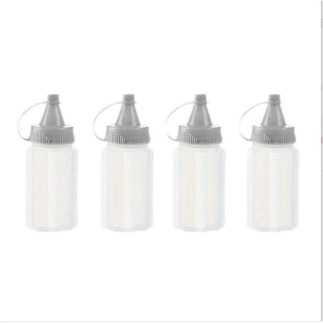 Lot de 4 flacons à condiments professionnels Distributeur de sauce en plastique épais pour cuisine/extérieur, mini récipients à ketchup et miel (1/5)