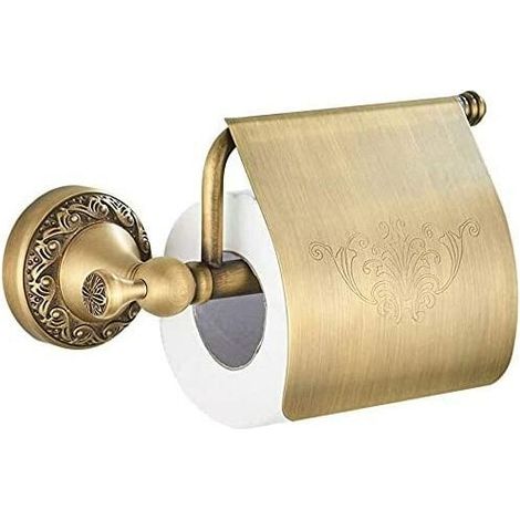 Retro Brass Toilet Paper Holder with Lid, Wall-Mounted Roll Holder (1/5)