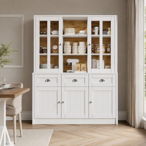 Mueble columna de cocina 140x38,5x175 cm en MDF blanco, ahorro de espacio FloraGrace (1/5)
