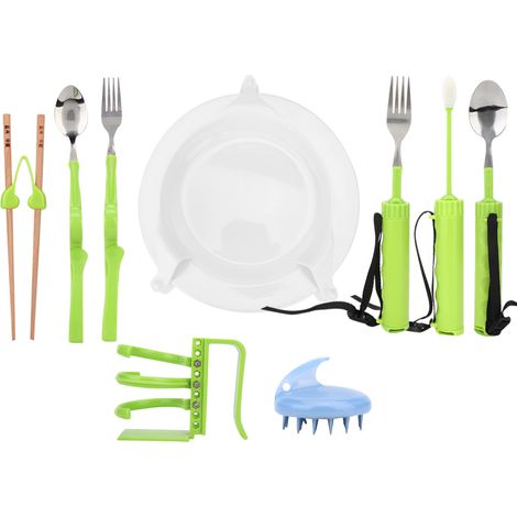 9 pièces couverts adaptés repas pour patients hémiplégiques AVC, seniors handicapés, set d'aide à l'alimentation (1/5)