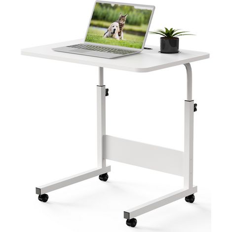 Haloyo® Bureau d'ordinateur avec roulettes,Bureau Mobile, table d'étude pour chambre à coucher, table de lit, 60x40x62-85cm, blanc (1/5)