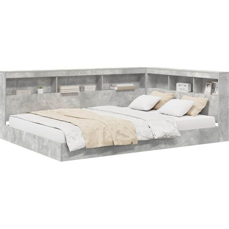 Maison Exclusive - Lit Bibliothèque Gris béton 160 x 200 cm Bois d'ingénierie (1/5)