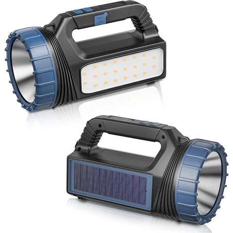 Lot de 2 lampes torches solaires de 8000 lumens - Multifonction, stroboscope d'urgence, charge rapide USB-C et batterie haute capacité pour les situations d'urgence (1/5)