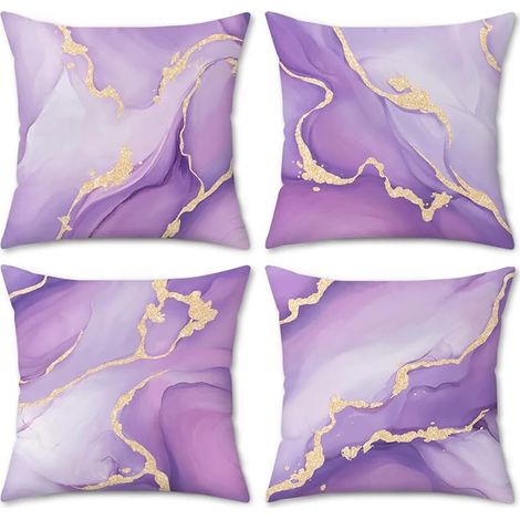 Purple Gold Marble Cushion Covers 45 x 45 cm Velvet Texture Outdoor Decorative Pillow Cases for Sofa Living Room Garden (1/5)
