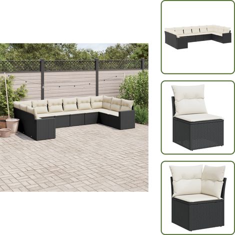 10-tlg. Garten-Sofagarnitur mit Kissen Schwarz Poly Rattan - Gartensorte - Outdoor Möbel - Gartenlounge - Lounge Set - Rattan Sessel (1/5)