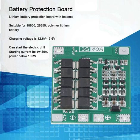 Carte de Protection de batterie 3S 40A, Module de charge équilibré de cellules au Lithium 18650 12.6V-13.6V (1/5)