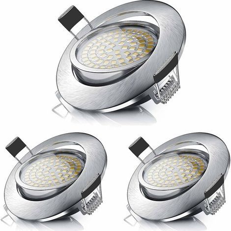 Spot encastrable LED, plafonnier encastrable 5W équivalent à une lampe halogène 50W, blanc chaud 3000K 470LM, spot orientable IP44 pour salle de bain, salon, couloir (3 pièces) [Classe énergétique A+ (1/5)
