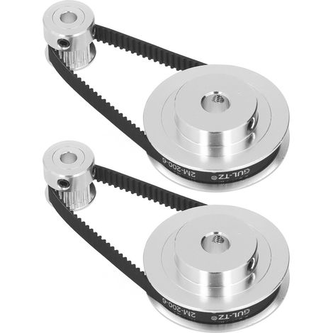 Lot de 2 poulies synchrones GT2 en alliage d'aluminium avec 2 courroies 200mm x 6mm 60 dents 8mm et 20 dents 5mm (1/5)