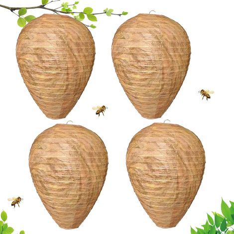 4 Pièces Faux Nids de Guêpes, Faux Nid de Frelons, Leurres de Nid de Guêpe Suspendu, Nid de Guêpes Artificiel pour Répulsif Contre guêpes à l'extérieur pour Maison Jardin Extérieur (1/5)