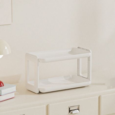 Portaoggetti a 2 livelli bianco per piano di lavoro, ideale per cucina, spezie, bagno, tazze da caffè e porta profumi. (1/3)