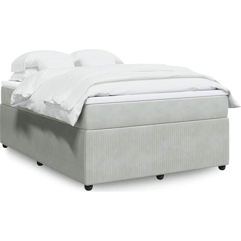 Cama box spring con colchón terciopelo gris claro 140x190 cm (1/5)