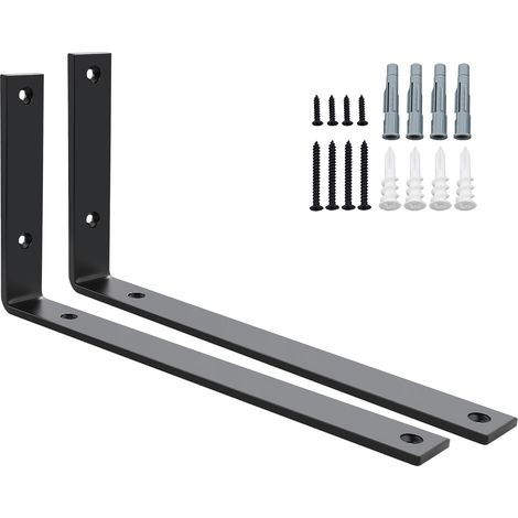2 Pièces - Équerre étagère murale - Support métal charge lourde - Fixation flottante angle droit 90° - Pour salon chambre cuisine - Noir - 300x150cm