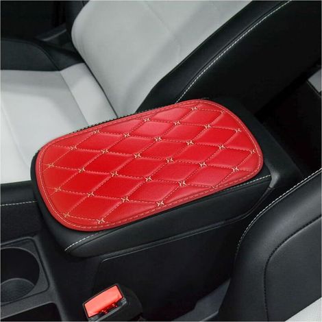 Coussin en Cuir de Console Centrale, Housse pour Console Centrale pour Accoudoir, Protection Housse d'accoudoir Couvercle Intérieur Accessoires pour Console Centrale(Rouge/Beige) (1/5)