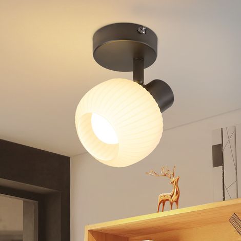GBLY Plafonnier  Couloir - Plafonnier Noir Spot Intérieur Vintage E14 Spots de Plafond en Verre Morden 350° Spots Pivotants pour Chambre Salon (Sans Ampoule)