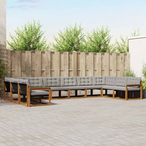 Outdoor-Sofagarnitur mit Kissen 10 pcs Natürlich und Hellgrau