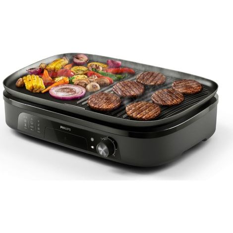 Philips grill da tavolo Serie 3000 - Griglia Grande formato famiglia, 2400W Riscaldamento Rapido, Temperatura Regolabile, Rivestimento Antiaderente, Facile da Pulire (HD6210/95) (1/5)