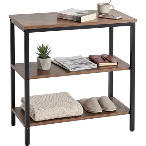 Relaxdays bedside table, 3 open shelves, HWD: 61x60x30 cm, bedroom, square side table, brown/black