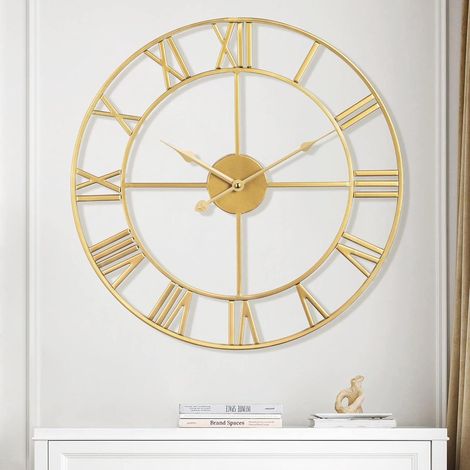 Horloge murale ronde 40 cm en métal, chiffres romains modernes, design silencieux sans tic-tac pour salon, cuisine ou chambre, grande horloge décorative élégante. (1/5)