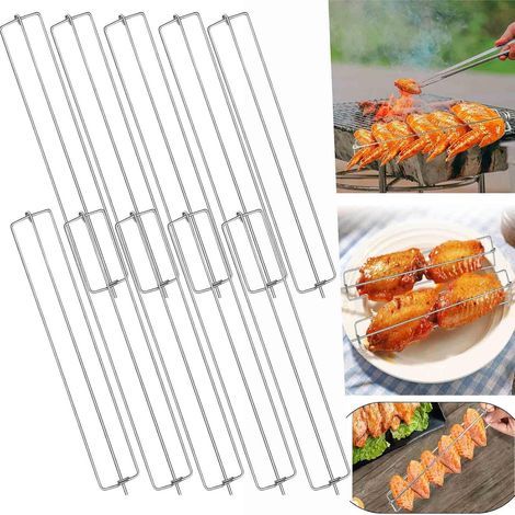 10 Grill-Hähnchenflügelhalter – Grillgabeln – Flügelhalter aus Edelstahl mit Clip-Befestigung – Grillbesteck-Set (1/5)