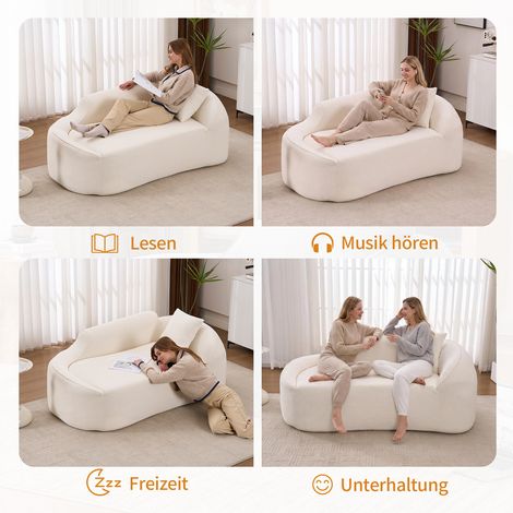 Canapé compact design incurvé, méridienne d'intérieur en chenille moderne, canapé 2 places à assise profonde avec 1 coussin, convertible en lit pour salon, chambre et appartement, couleur crème. (1/5)