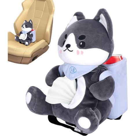 Boîte à mouchoirs de voiture en peluche pour chien  boîte de rangement multifonctionnelle, poubelle en forme d'animal de voiture, boîte à mouchoirs en forme d'animal créatif, or (1/5)