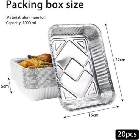 20 Stück 1000ml Aluminiumschale mit Deckel, Einweg-Aluminiumbehälter in großer Lebensmittelqualität, Aluminium-Formschalen zum Grillen, Kochen, Backen, Einfrieren (22x16x5cm) (1/4)