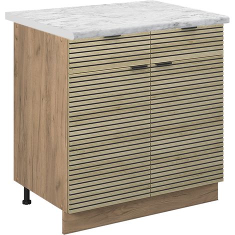 Schubunterschrank  Fame-Line, Eiche Paneel, 80 cm , AP Marmor, Vicco
