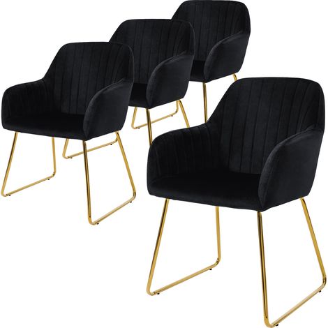 ML-Design Esszimmerstühle 4er Set, Sitzfläche aus Samt, Schwarz, Wohnzimmerstuhl mit Rücken- und Armlehnen, Küchenstuhl Gold Beine, Polsterstuhl mit Metallgestell, Ergonomische Sessel für Esstisch