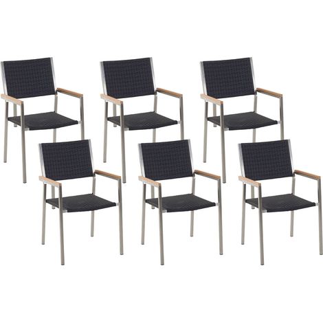 Set di 6 Sedie da Giardino in Simil Rattan Nero e Gambe in Acciaio Inox Grosseto (1/5)