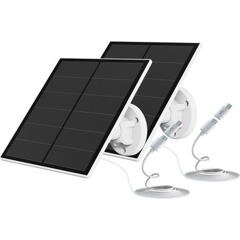 5W Panneau Solaire pour Caméra de Sécurité, Chargeur Solaire pour Caméra Extérieure à Batterie Rechargeable DC 5V, avec port Micro USB, Adaptateur USB-C, IP65 Waterproof, 2 Pack (1/5)