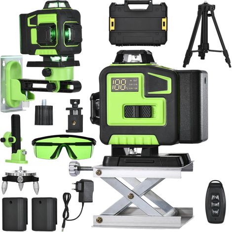 Niveau Laser Autonivelant 360° X 4, Lazer Niveaux Chantier 4d 16 Lignes Laser, Mode Impulsion ExtéRieur, 2x2400 mAh Batterie,Nivellement Automatique, Support Rotatif, TéLéCommande (1/5)