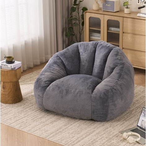 Canapé poire XXL en fausse fourrure, rembourrage en mousse, confortable, pour salon et chambre, gris polyester (1/5)