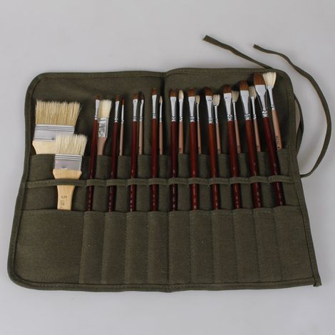 BEBUSINGOTO Sac de pinceau, étui pour pinceaux à huile en toile, sac de rangement22 emplacements, vert armée (1/5)