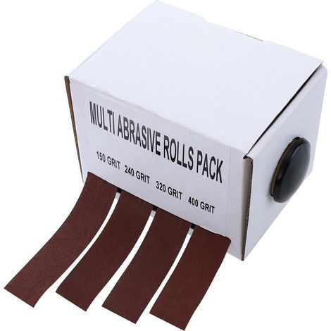 Juego de rollos de lija multiabrasivos de grano 150, 240, 320 y 400 con dispensador, rollo de tela esmeril deslizante y banda de lija para metal, vidrio y carpintería (25 mm x 6 m) de DEBUNS (1/3)