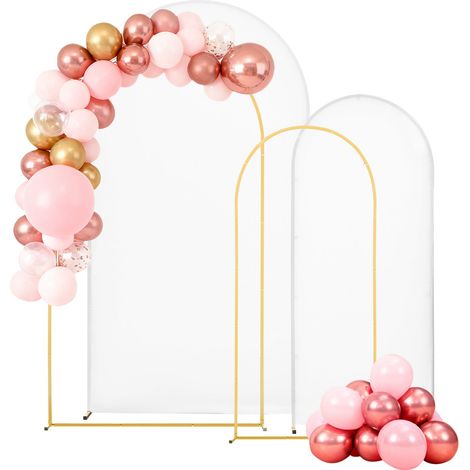 Métal doré, lot de 2 arches de mariage avec housse en tissu pour décoration de cérémonie et fête (1/5)