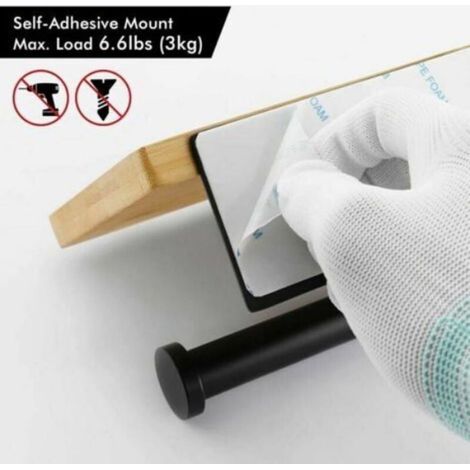 Porte Papier Toilette Noir Bambou Adhésif, Support Acier SUS304 Sans Perçage, Étagère Intégrée (1/4)