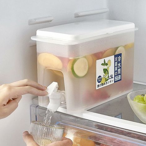 Distributeur de boissons 3,5 litres – Robinet à bouton-poussoir – Matériau PP alimentaire – Pour eau, jus, lait – Compact pour réfrigérateur