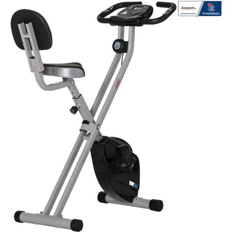 Vélo d'appartement pliable gris avec 8 niveaux de résistance et dossier réglable idéal pour le fitness à domicile. (1/5)