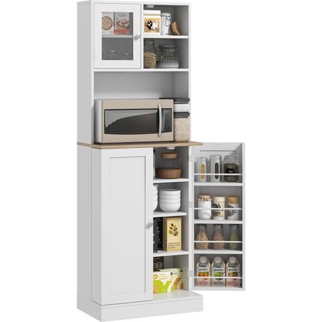 Meuble four micro-ondes avec étagères ouvertes porte-épices rangement 60x35x169 cm blanc