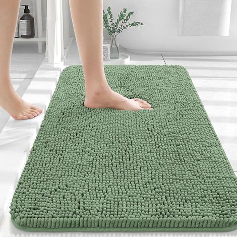 Badematte 50 x 80 cm, ultraweiche und saugfähige Chenille-Badematte, Gummirückseite, schnelltrocknend, maschinenwaschbar, Wohnaccessoire, dunkelgrün