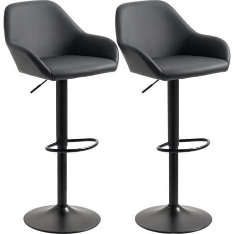 Bar Stools Set of 2, Height Adjustable Swivel Barstools, PU Leather Kitchen Stools with Backs, Armrests and Footrest for Home, Counter and Dining Room, Black