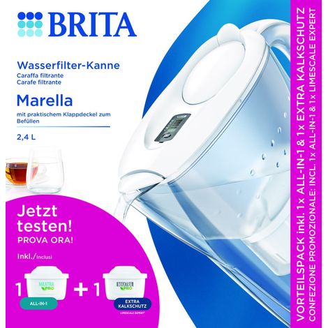Brita Wasserfilter Kanne Marella 2,4 l weiß + 2x Maxtra Pro Filterkartuschen Vorteilspack