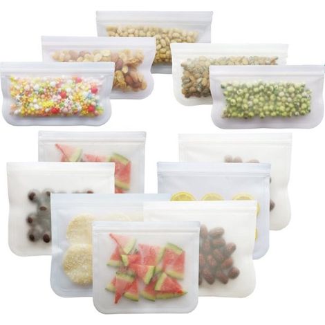Bolsas de silicona para almacenar alimentos, 10 unidades, A prueba de fugas, Bolsas reutilizables para sándwiches, Sostenibles, Resellables (1/5)