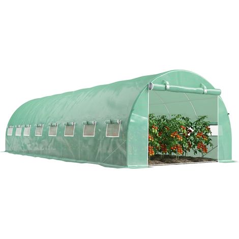 Serra a tunnel da 24 m² (8 m L x 3 m P x 2 m H) - 16 finestre, porta avvolgibile in acciaio zincato con cerniera, copertura in PE, verde