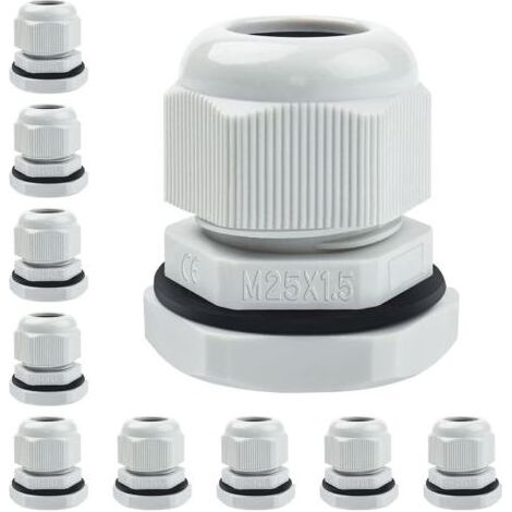 10 pièces Presse-étoupe M25, Passe-câble étanche IP68 Introduction de câble gris Réglables Presse-câbles pour extérieur Jardin Boîte de dérivation (1/5)