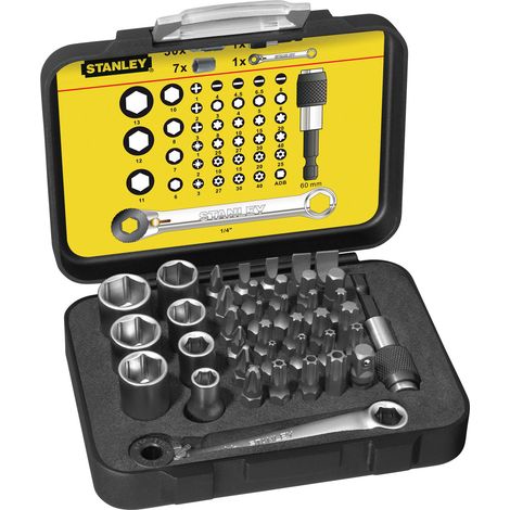 STANLEY® 39-Piece 1/4-Inch Drive Metric Socket and Bit Set with Ratchet End (Model STA113907)